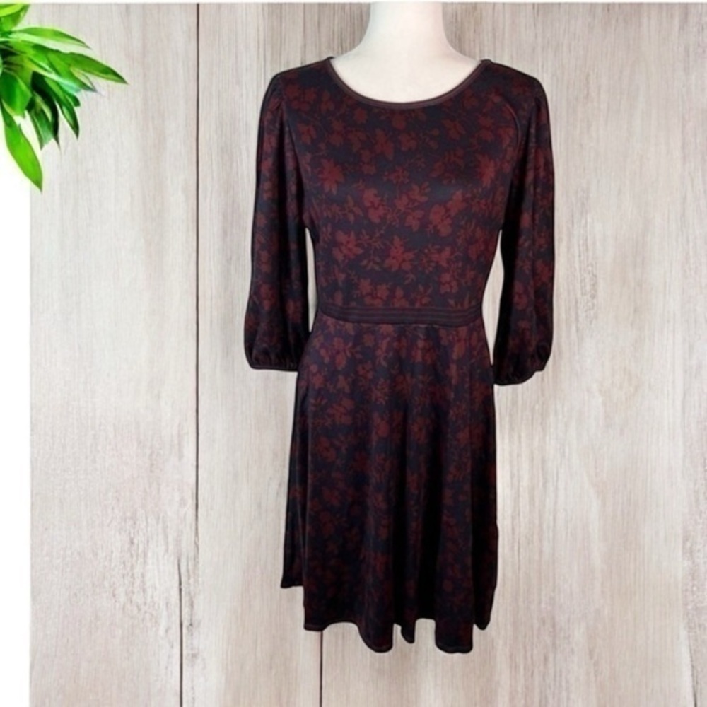 Lark & Ro womens red floral pattern long sleeve dress size large